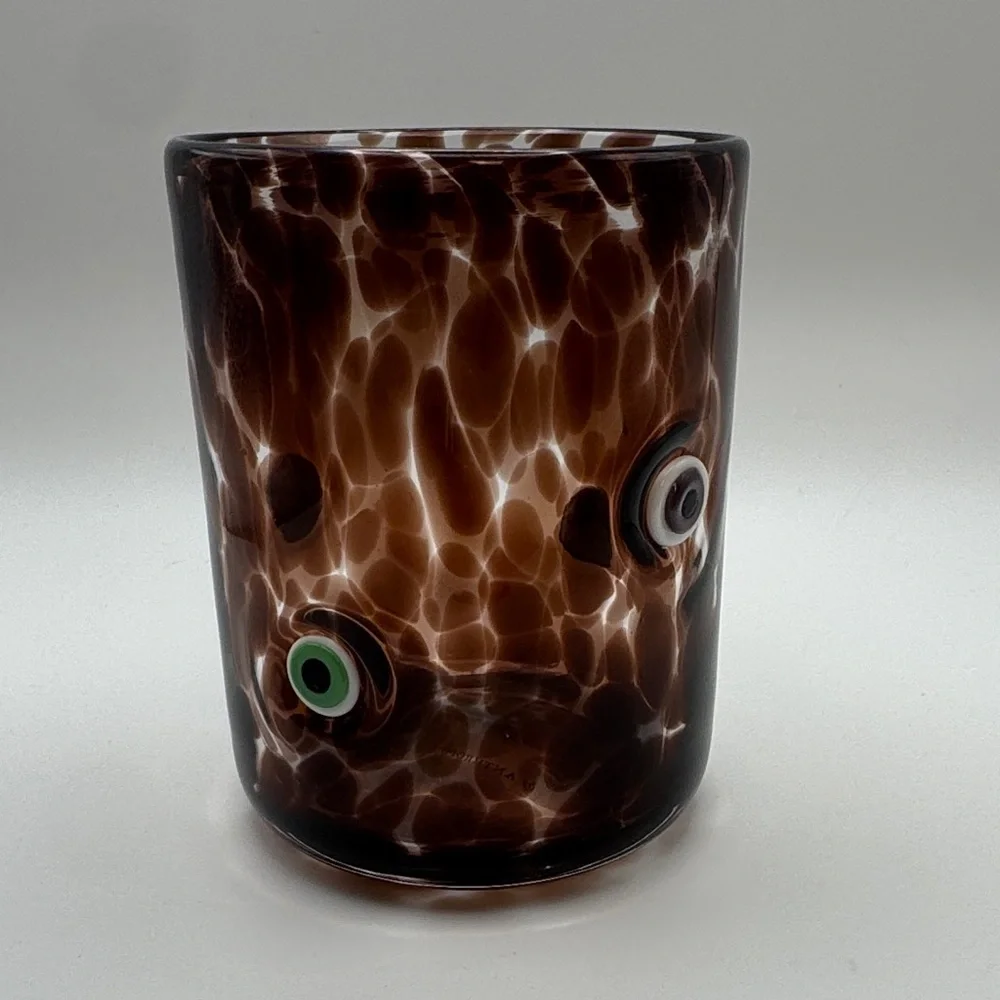 Anthropologie Mystic Icon Eyes Juice Glass NWT Brown Art Glass Tumbler